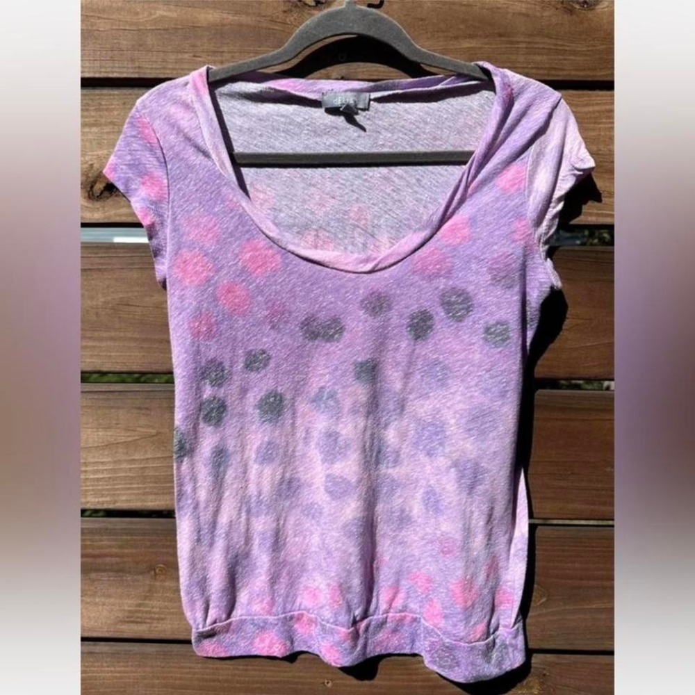 Vintage Y2K Delia's Purple & Pink Spotted Scoop Neck Baby Tee